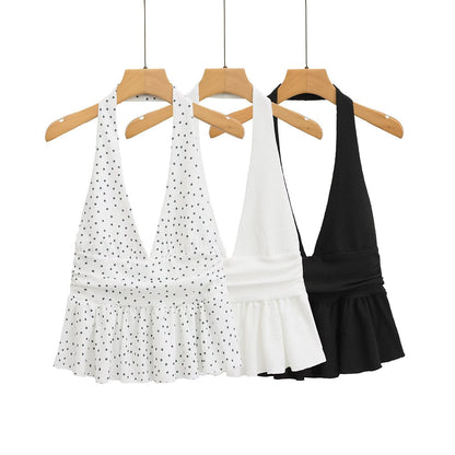 Women's Fashion Temperament Laminated Decoration Halter Top