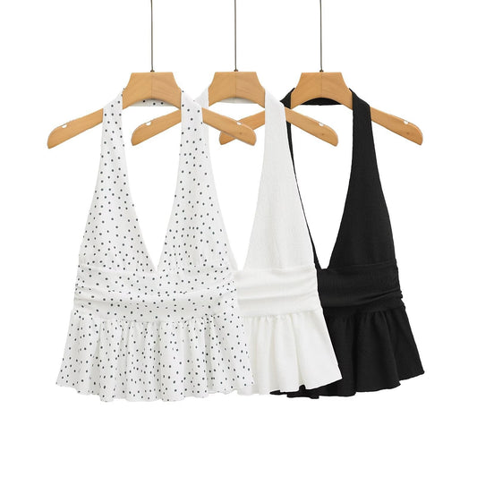 Women's Fashion Temperament Laminated Decoration Halter Top