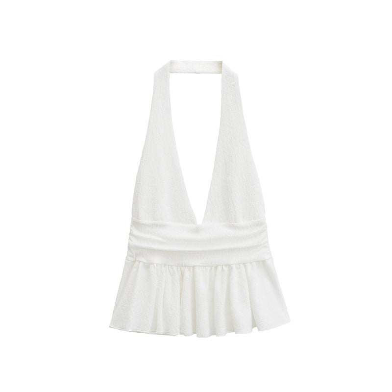 Women's Fashion Temperament Laminated Decoration Halter Top